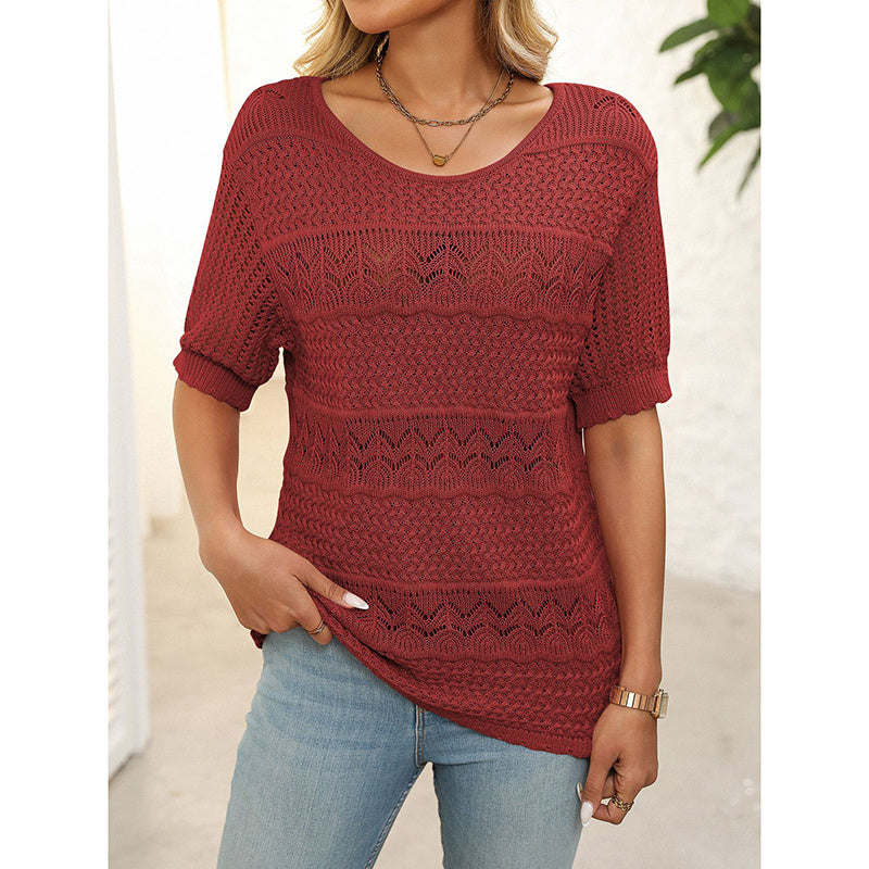 Women’s Short Sleeve Crochet Knit Hollow-Out Top CJ US