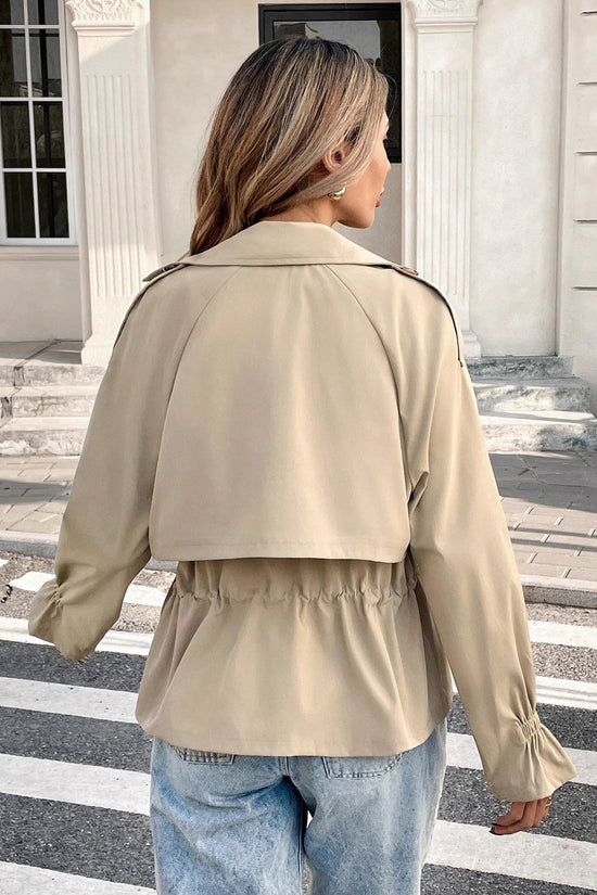 Drawstring-waist Relaxed-fit Figure-flattering Trendy Coat For Petite Frames 