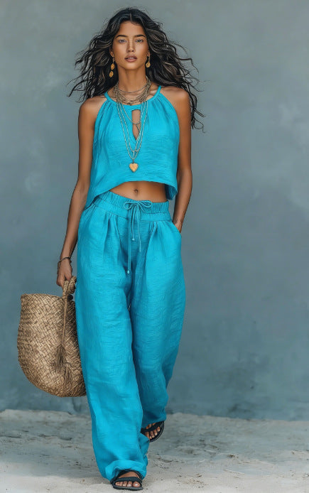 Women's Sleeveless Tank Top And Wide-Leg Pants Set 