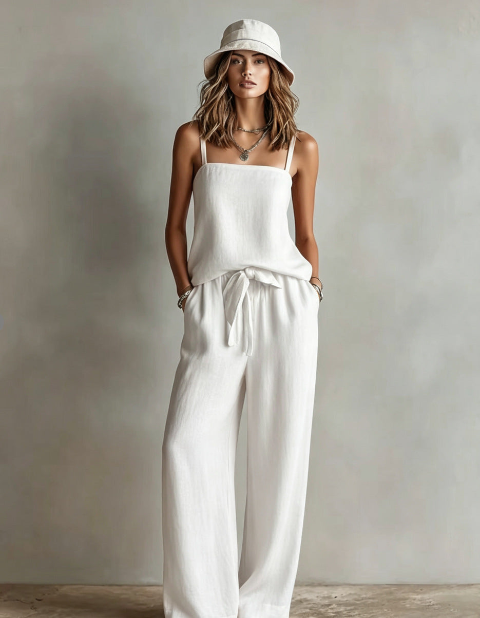 Suspender Wide-Leg Pants Set Womens Casual Two-Piece Set 