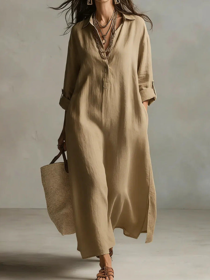 Casual Long-sleeve Shirt Dress, Laid-back Style Dress 
