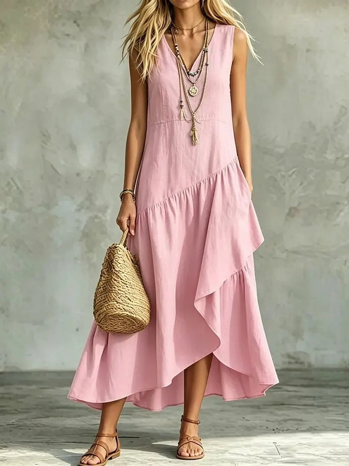 Women's Casual Solid-Color Loose Sleeveless Dress 