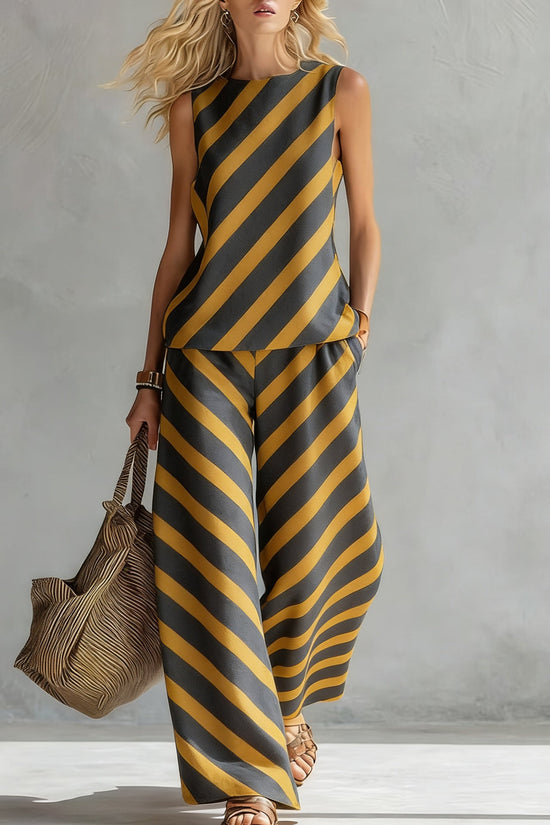 Women's Casual Sleeveless Printed Wide-Leg Pants Two-Piece Set 