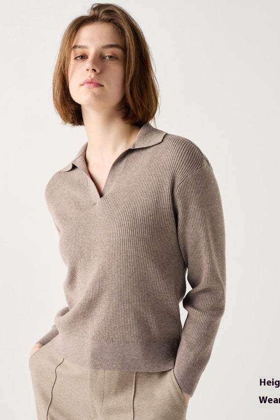 Women’s Ribbed Half-Open Collar Sweater CJ