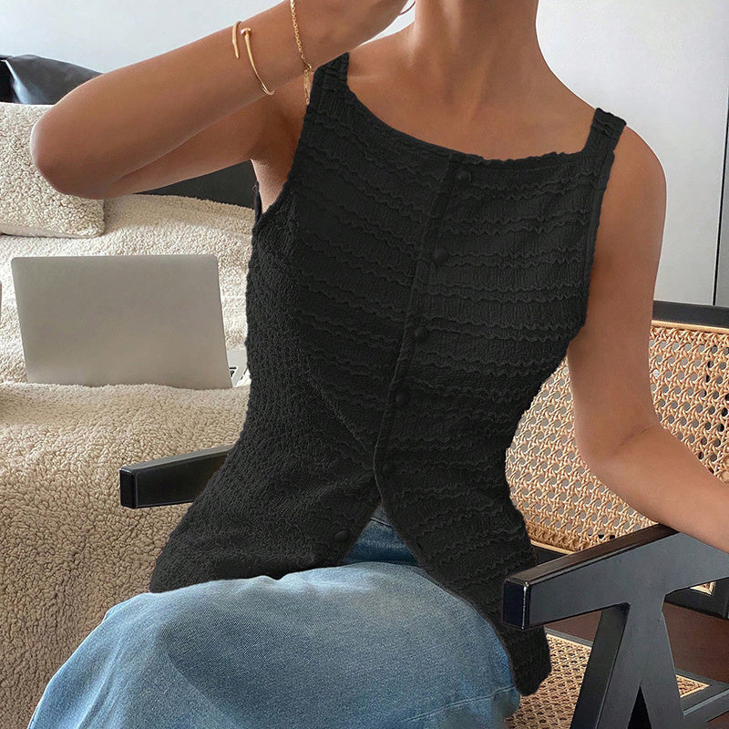 Trendy Square Neck Button Up Vest Top Y2k Going Out Tank Tops CJ US