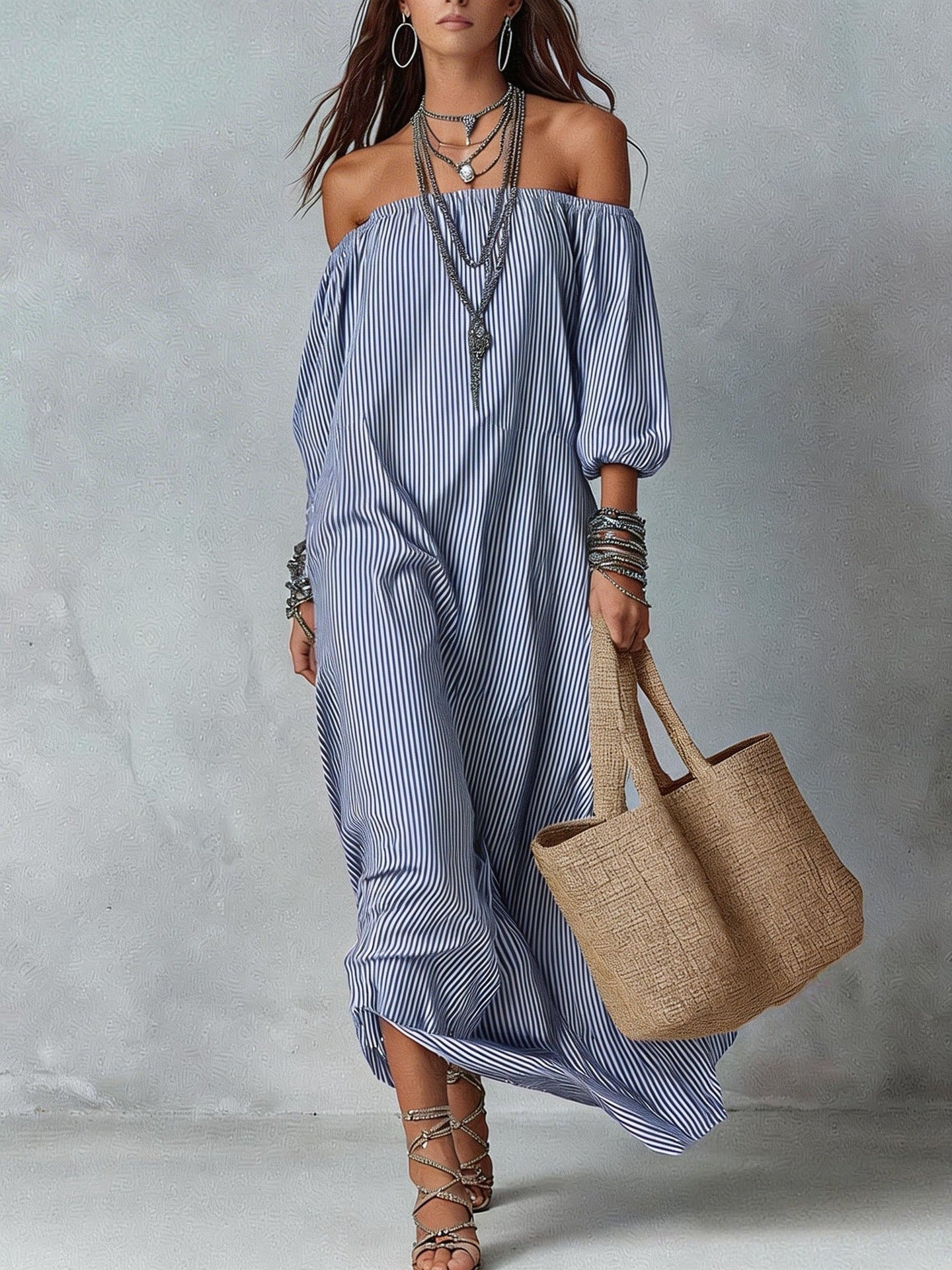 New SpringSummer Elegant Striped Loose-Fit Chic Holiday Dress For Women 