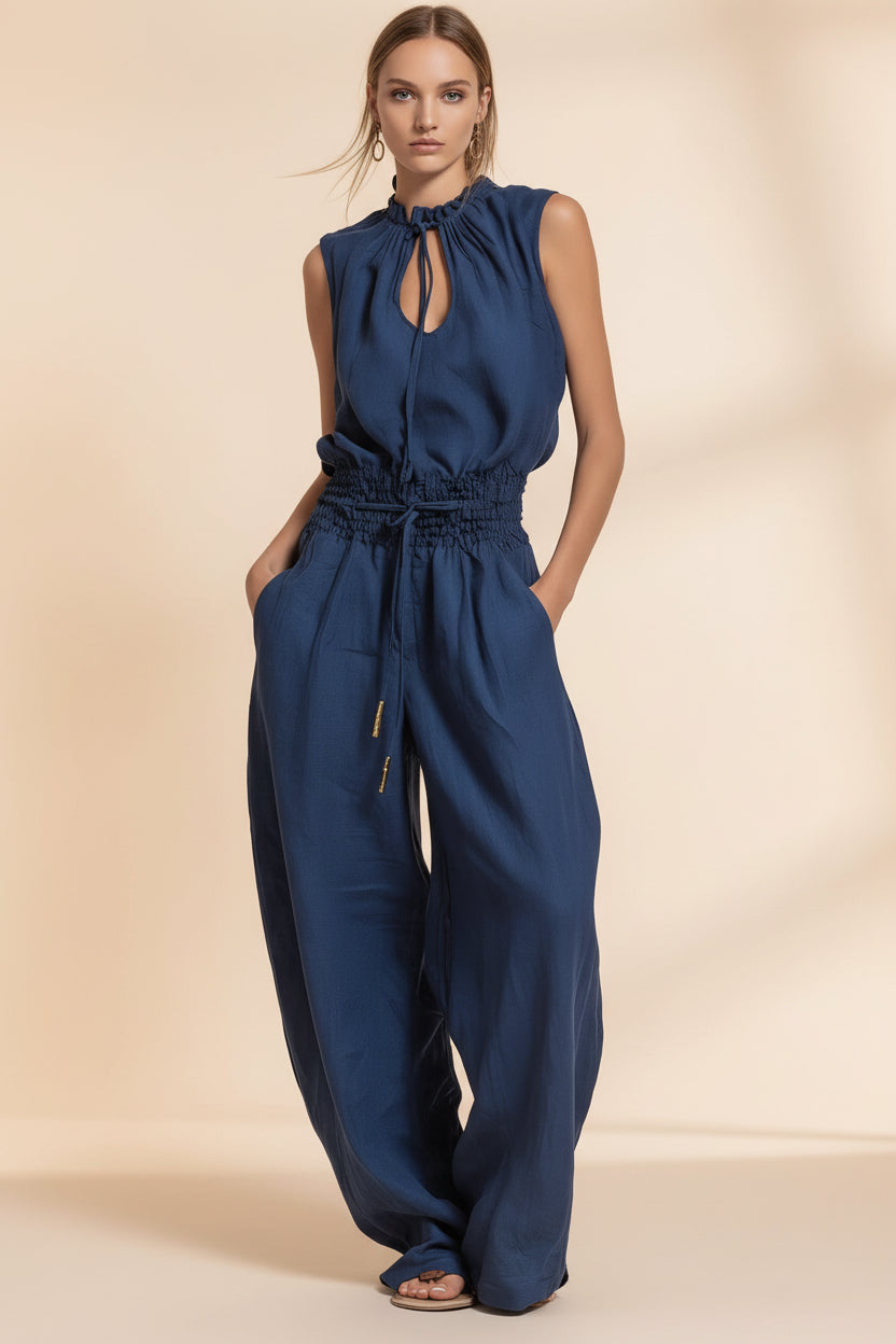 Personalized Street-style Loose-fitting Sleeveless Waist-cinching Wide-leg Jumpsuit 