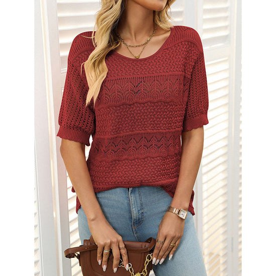 Women’s Short Sleeve Crochet Knit Hollow-Out Top CJ US