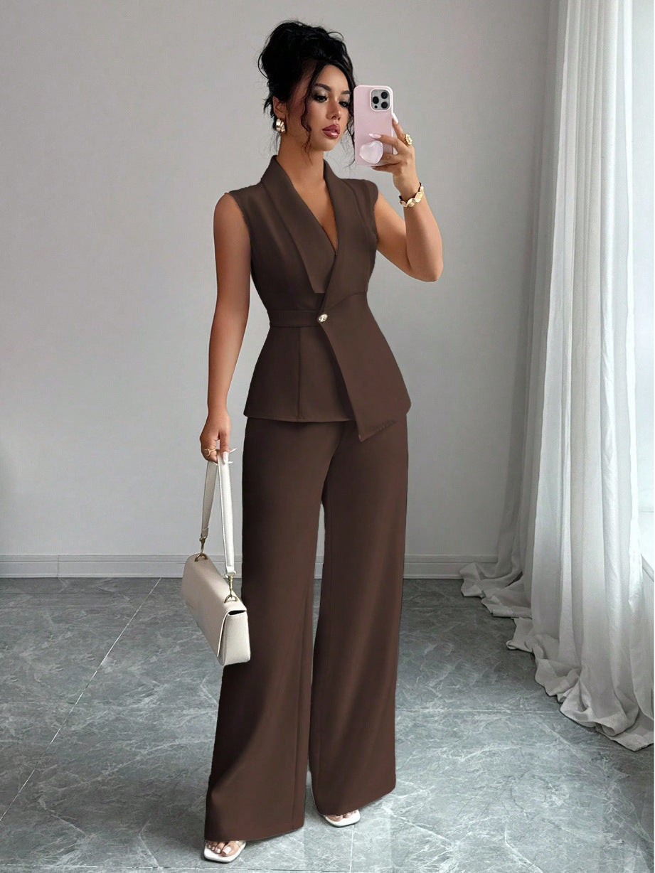 Sleeveless Blazer And Straight-leg Pants Two-piece Set 