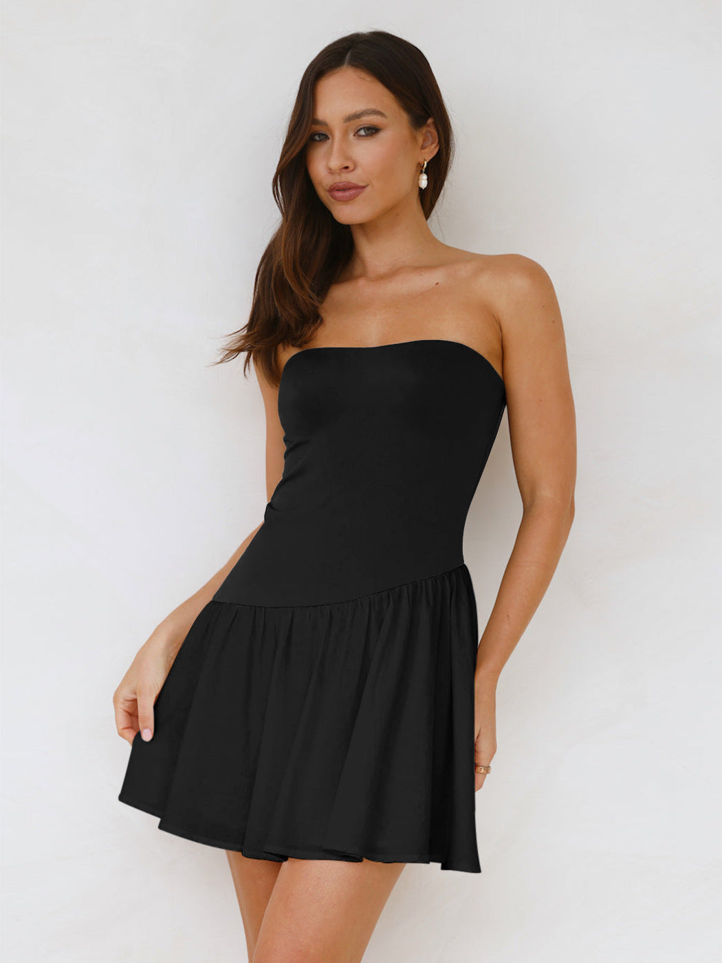Pleated Stitching Tube Top Dress 