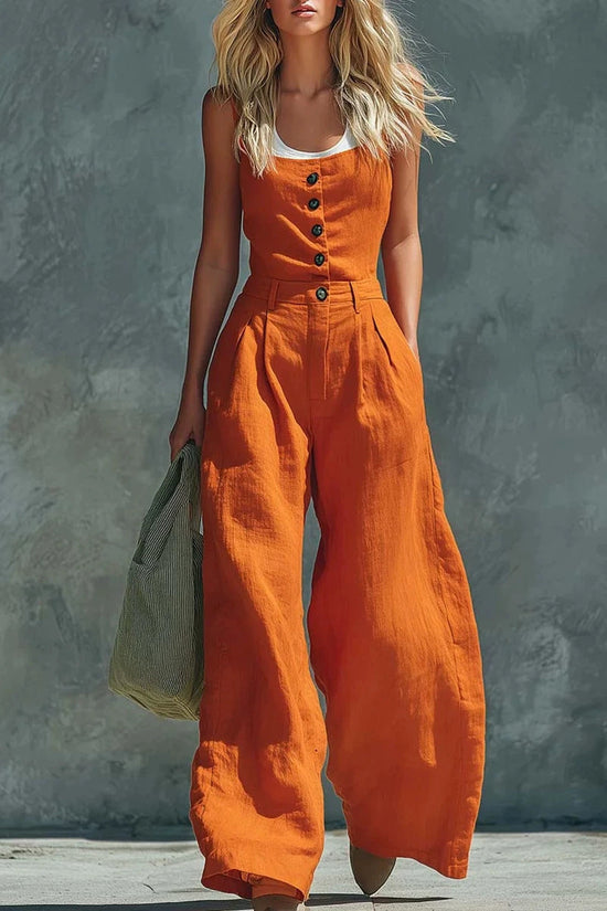 Womens Retro High-Waisted Wide-Leg Jumpsuit 