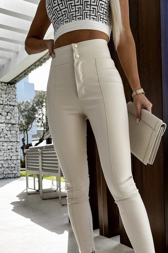 Women's Solid Color Slim Fit Fashionable Button Up Leggings CJ