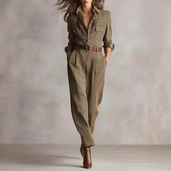 Notched Lapel Wide-leg Jumpsuit 