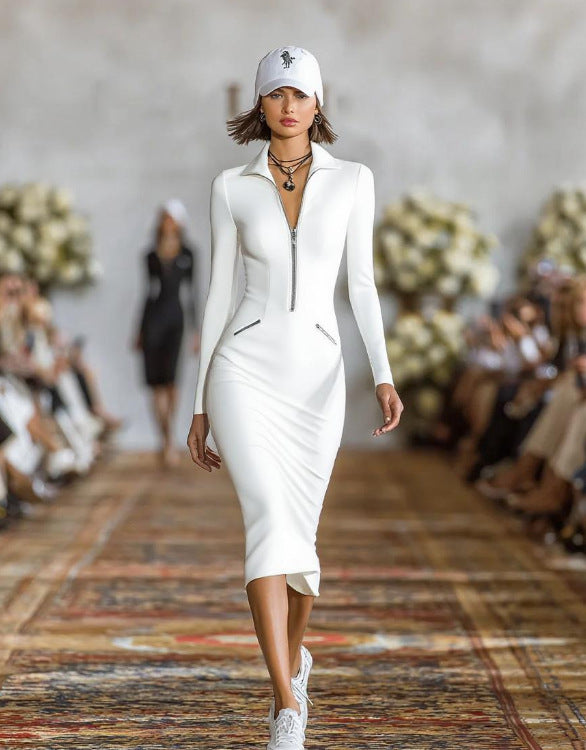 Women’s Zip Front Slim Fit Pencil Skirt Dress 