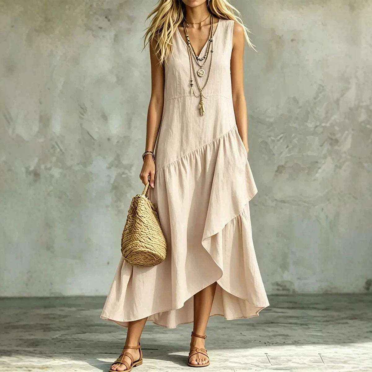 Women's Casual Solid-Color Loose Sleeveless Dress 
