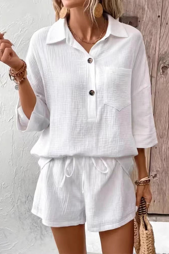 Casual Double-Panel Shirt With Lapel Collar Casual Two-Piece Set 