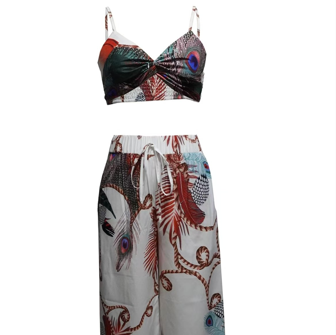 Women’s Feather Print Vacation Pants Set CJ US