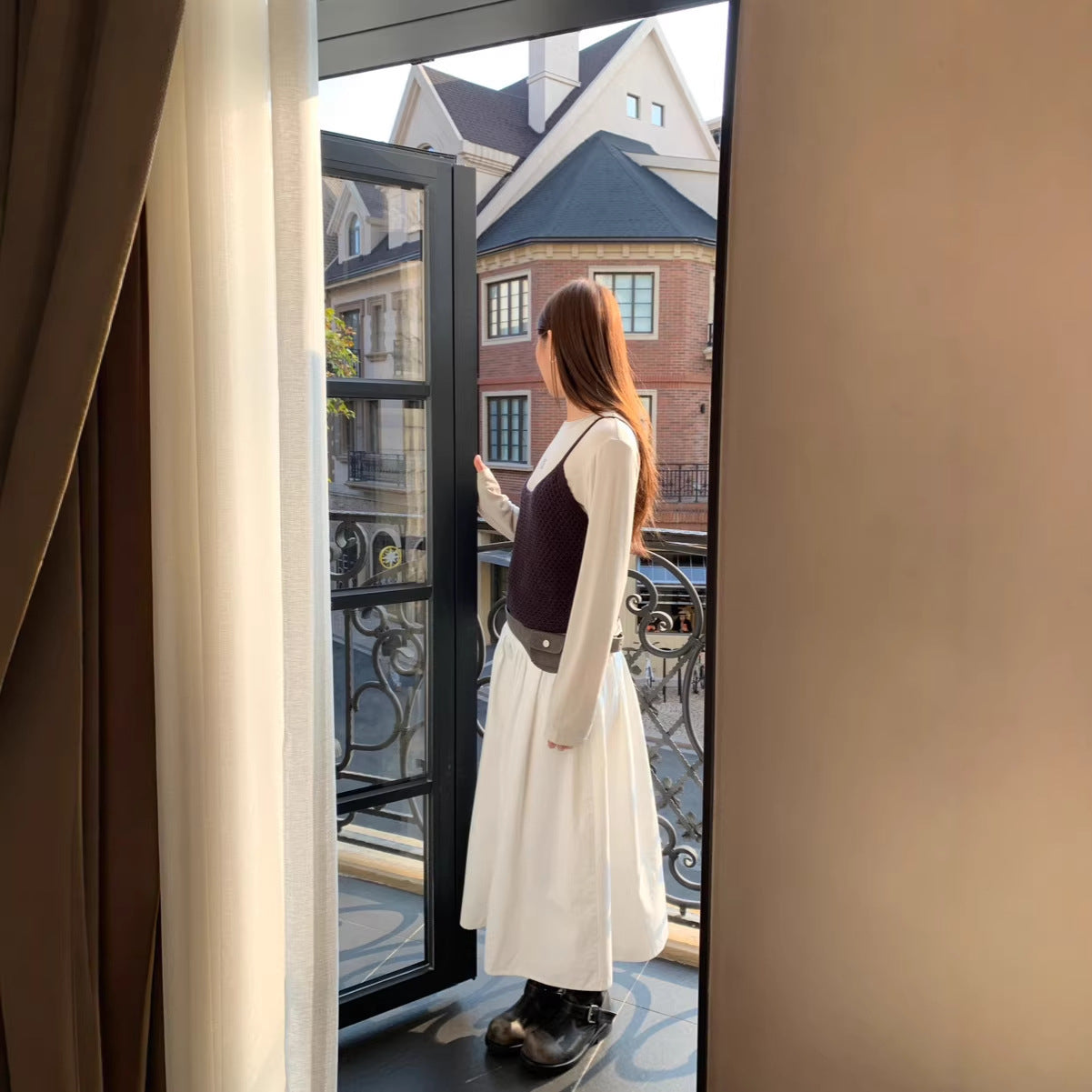 Fashionable Relaxed A-line Skirt Draping High-end Mid-length Pleated Skirt 
