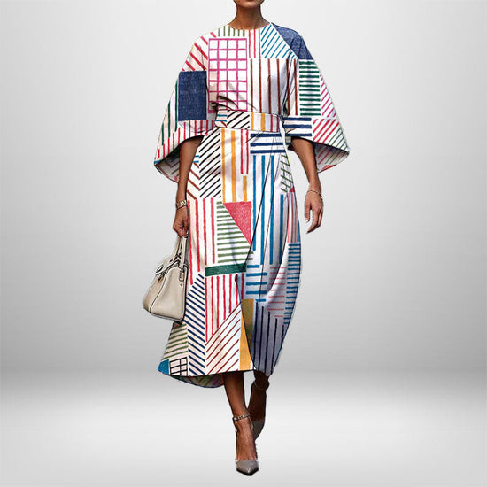 Women's Elegant Fashion Print Round Neck Long Dress 