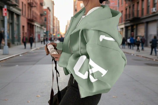 Long-sleeve Zip-up Casual Sweatshirt With A Printed Design 