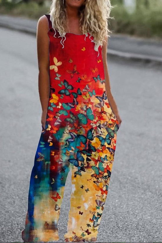Women’s Butterfly Print Overalls 