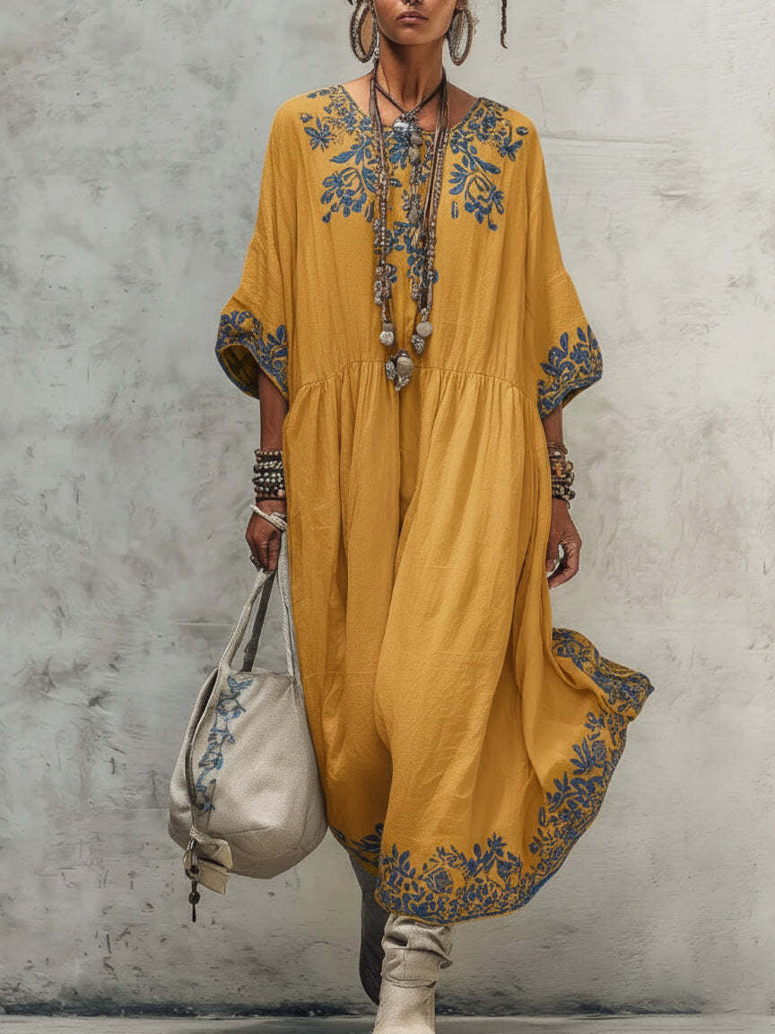 Elegant High-end Round-neck Printed Dress 