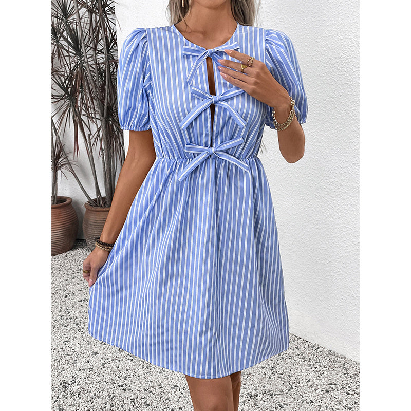 Women’s Striped Tie-Front Puff Sleeve Mini Dress CJ US