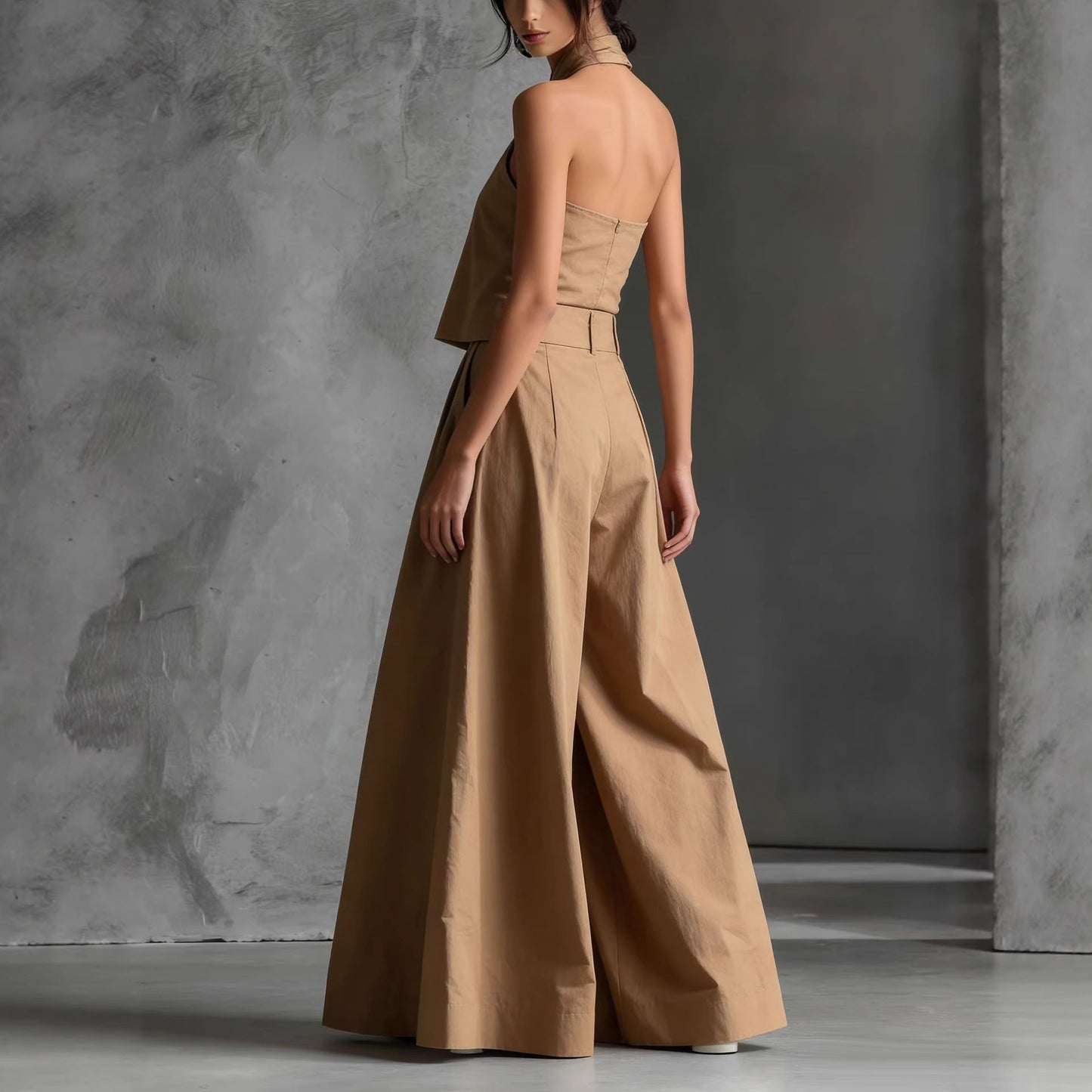 Loose-fitting Sleeveless Top And Wide-leg Pants Two-piece Set 