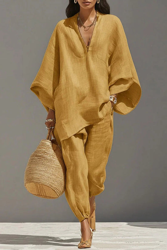 Casual Relaxed Loose-Fitting Solid-Color Shirt Set 