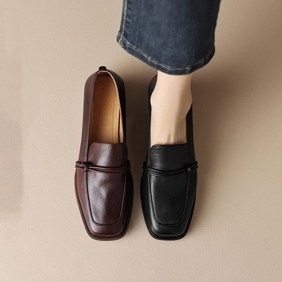 Retro Minimalist Design Womens Mid Heel Leather Shoes 