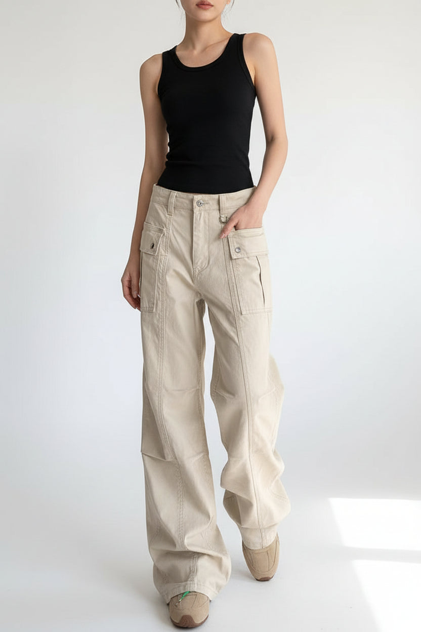 Womens Straight-Leg, Slightly Flared, 3D Slimming Washed Casual All-Match Long Pants 