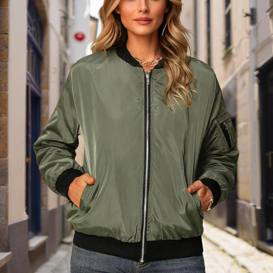 Minimalist Color-Block Stand-Collar Zip Jacket CJ