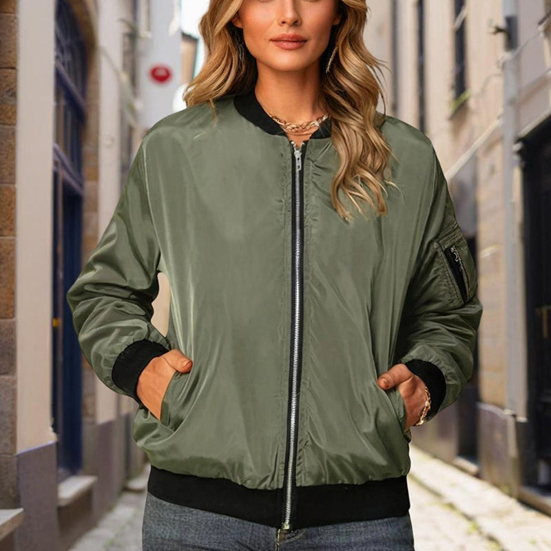 Minimalist Color-Block Stand-Collar Zip Jacket CJ