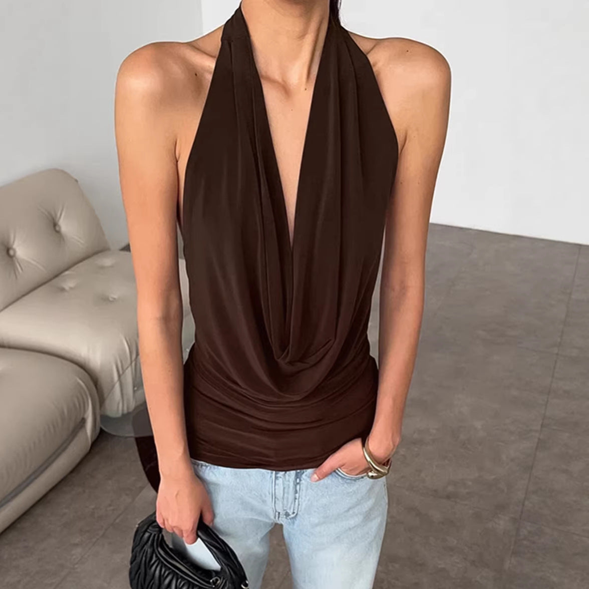 Spring Summer Designer Knitted Backless Boat-Neck Top Womens Clothing 