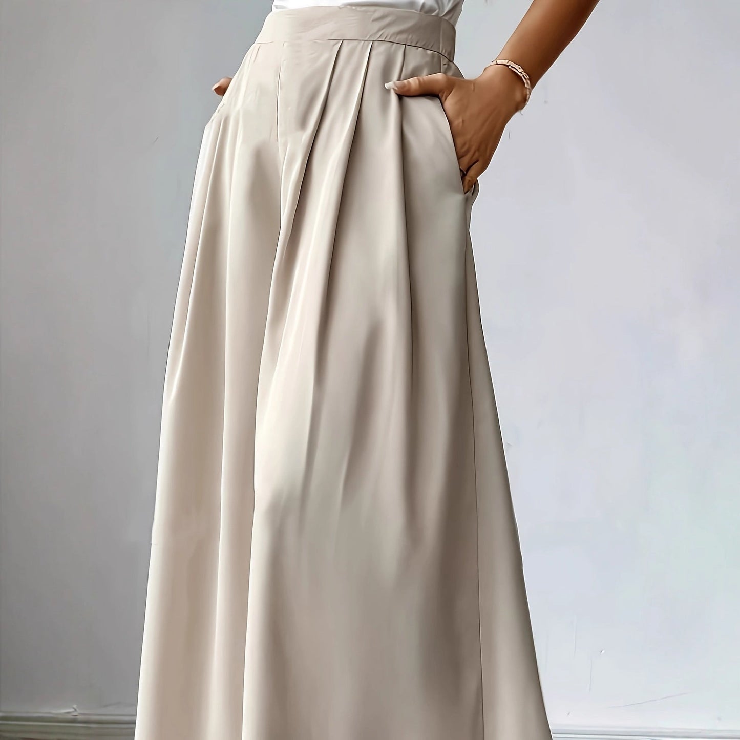 Semi-elastic High-waisted Versatile Pleated Design Relaxed Bohemian Wide-leg Pants 