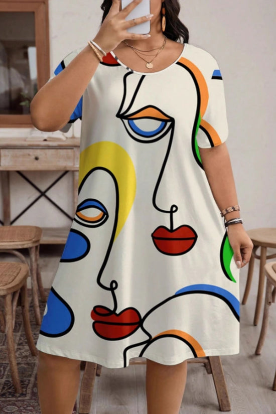 Women's Casual Printed Round Neck Short Sleeve Dress 