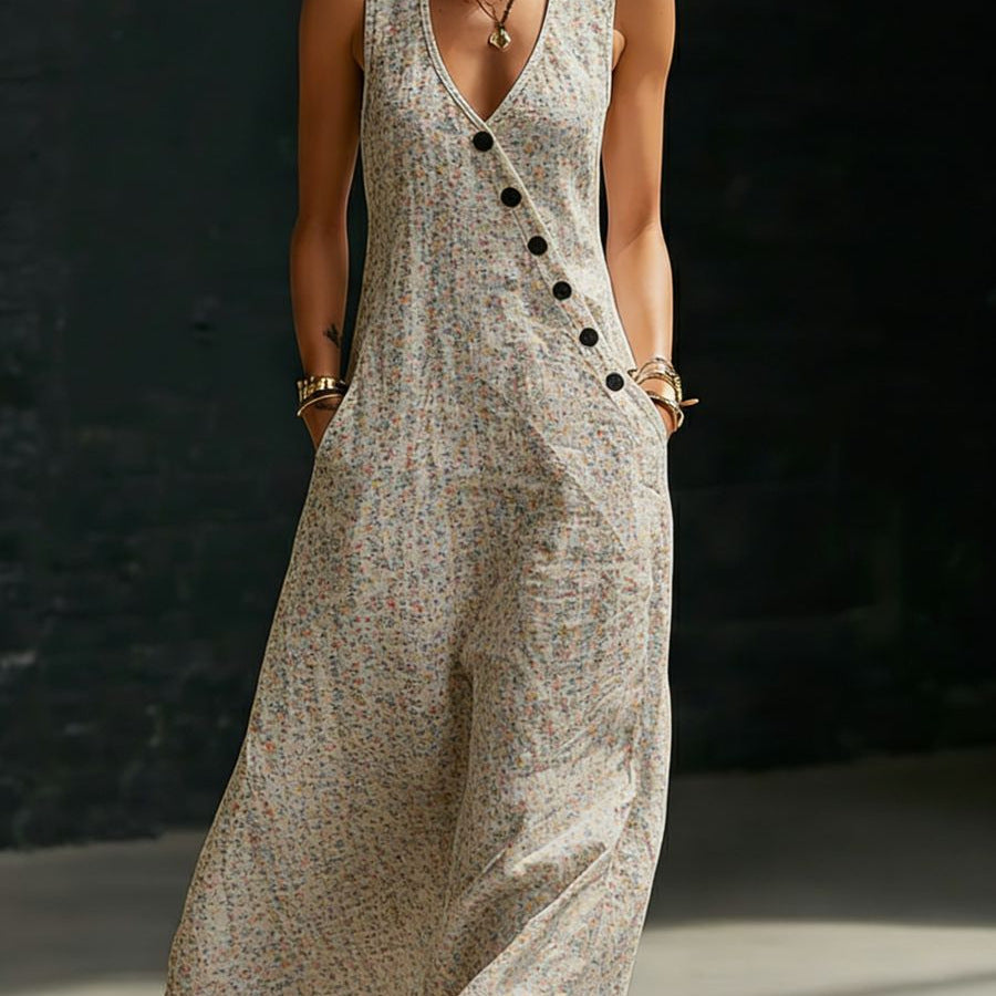 Loose-fitting V-neck Cross-over Shirt And Wide-leg Pants 