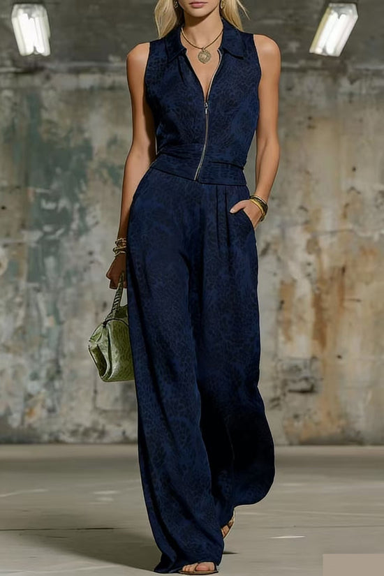 Printed Zip-up Sleeveless Jumpsuit 