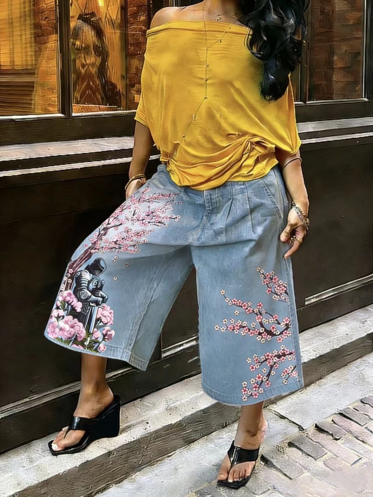 Fashionable Casual Camouflage Workwear-style Loose Wide-leg Pants 