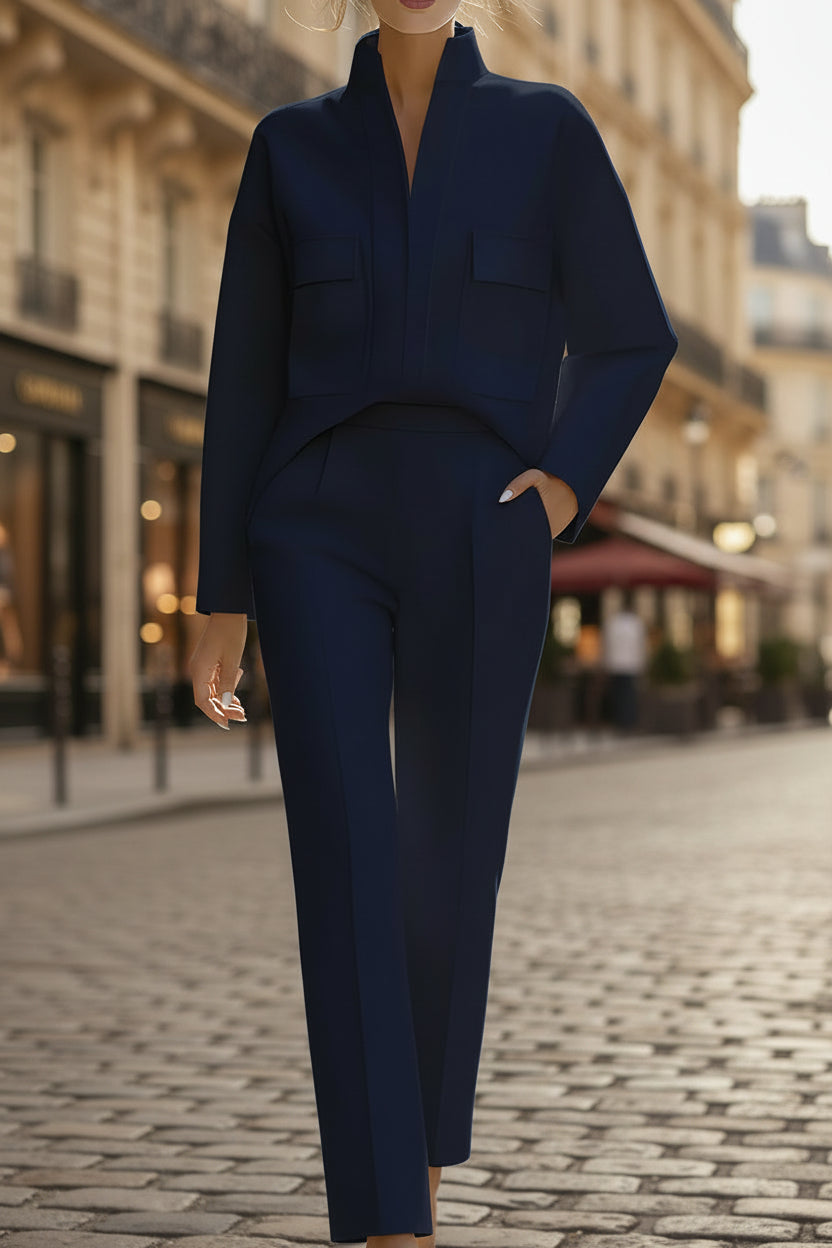 Stylish Urban Commuter Pocketed Top And Pants Set 