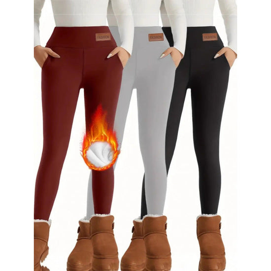 Women's High Waist Warm Fleece Lined Leggings 