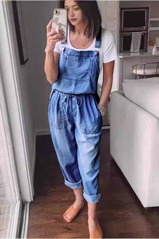 Fashionable Elastic Mid-Waist Jumpsuit Womens Pants 