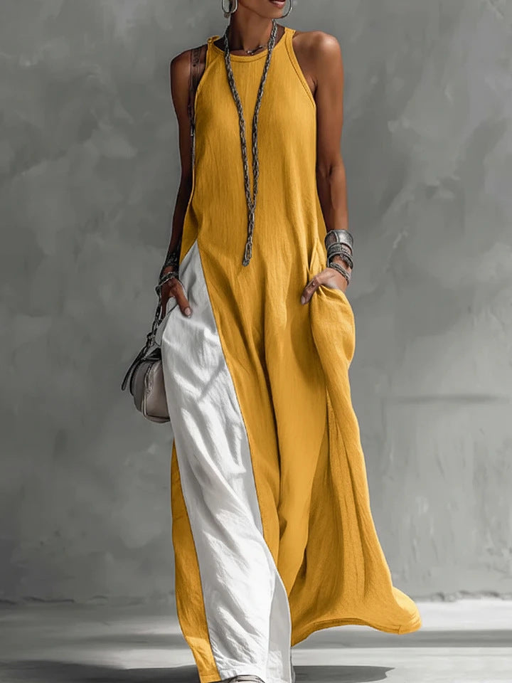 Womens Sleeveless Loose-Fit Off-Shoulder Dress With Pockets 