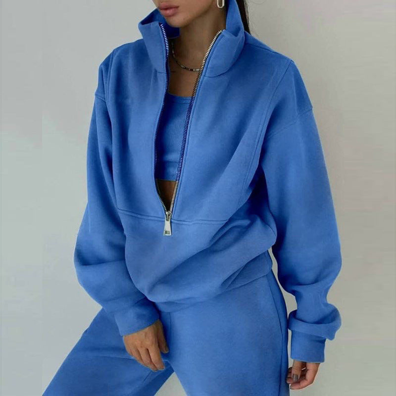 Women's 2-Piece Zip Neck Long Sleeve Sweatshirt & Slim Fit Pants Set - Sporty Streetwear Outfit For Fall&Winter CJ US