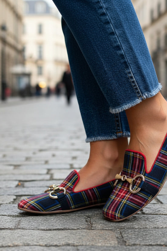 Plaid Casual Flat-Heel Plus-Size Square-Toe Womens Shoes 