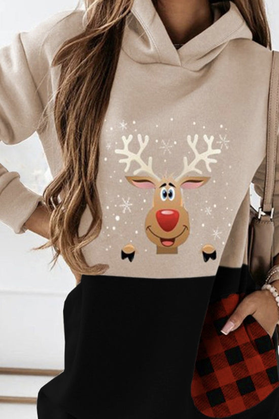 Women’s Deer & Plaid Hooded Sweatshirt Dress CJ US