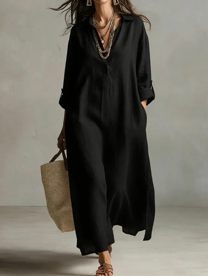 Casual Long-sleeve Shirt Dress, Laid-back Style Dress 