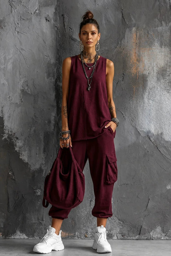 Womens Sleeveless Top Ankle-Fit Pants Set 