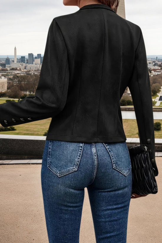 2025 New Women's Fashion Casual Women's Jacket, Solid Color Double Breasted Decorative Jacket, Spring And Autumn Retro Long Sleeve Jacket, Women's Clothing CJ US