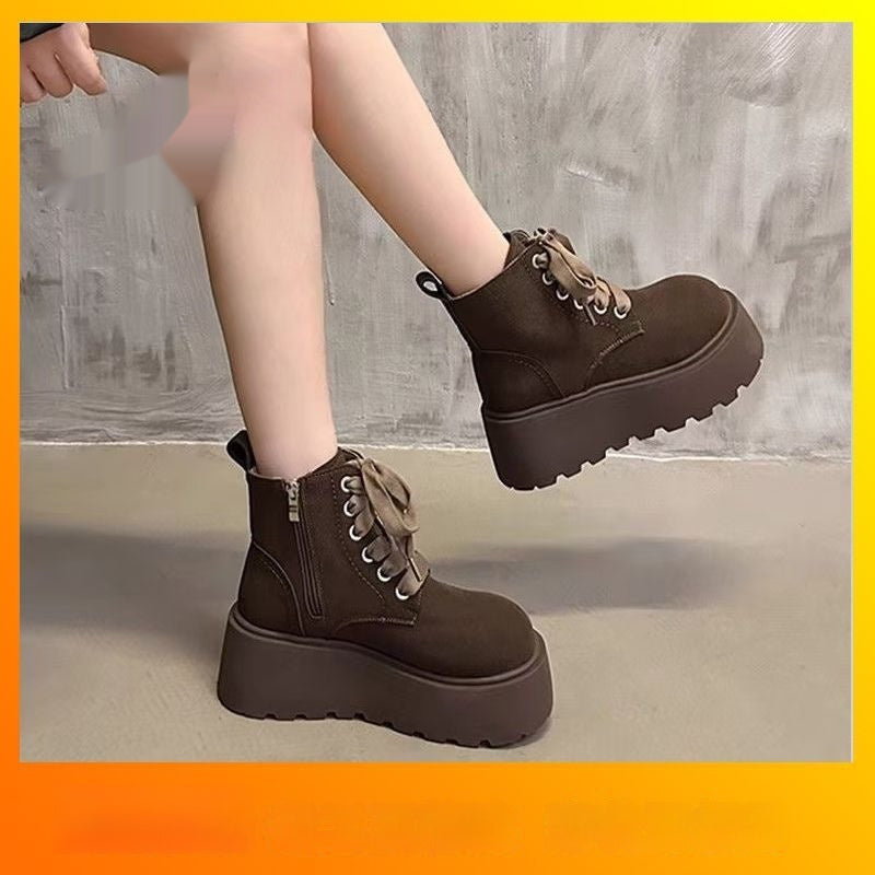 Stylish Chunky-soled Vintage Lace-up Versatile Boots For Women 